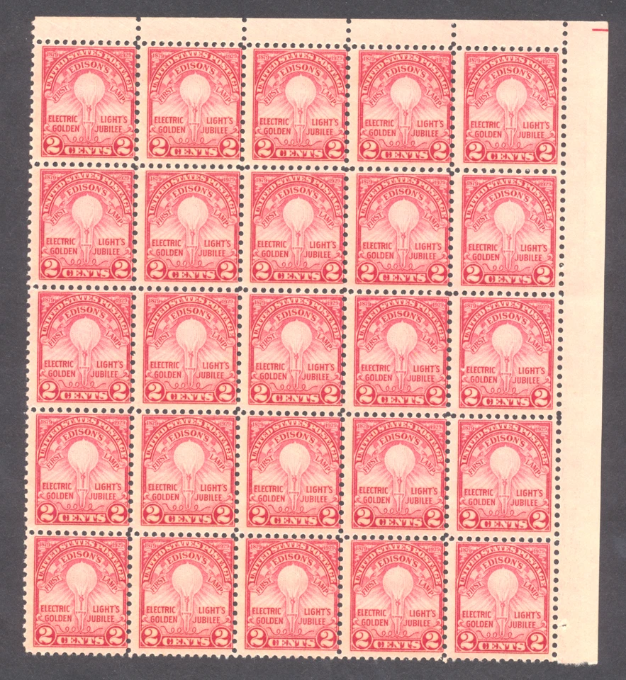 Scott #655 Block 0f 25 Electric Light  MNH  1929 FREE SHIP - Image 1 of 1