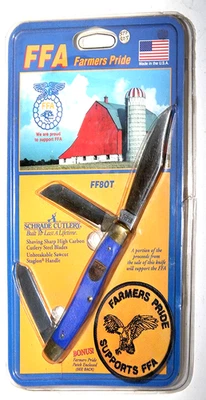 Faca vintage Schrade FF80T azul 3 lâminas FFA Farmers Pride nova na caixa - Imagem 1 de 2