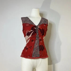 90s Y2K Silk Scarf Style Top Red Women’s Large Fairycore Whimsigoth 38 Inch Bust - Picture 1 of 5