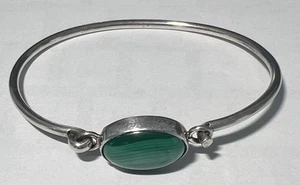 Brazalete brazalete vintage de plata de ley con piedra de malaquita de .8" - Imagen 1 de 6