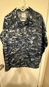 US Navy NWU Blouse Small Regular Type II Blue Camo Working Military C/N Uniform - Picture 1 of 6