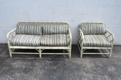 Hollywood Regency Faux Bamboo Painted Side Chair and Settee Set 5990 - Image 1 of 4