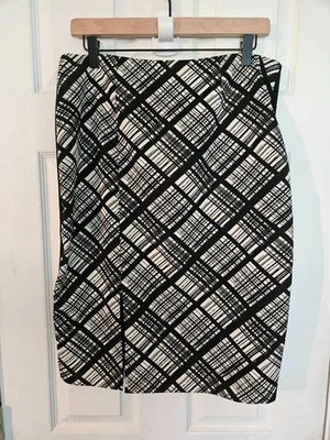 Falda Ellen Tracy Para Mujer Talla 12 Negra/Blanca Lápiz Trasera Cremallera Frontal Abertura Forrada Foto 1 de 3