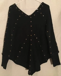 DAMEN S, SCHWARZ, VERZIERT, V-AUSSCHNITT, STRICKPULLOVER VON RENEE C., NAGELNEU! - Bild 1 von 2