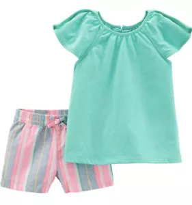 NWOT Carter's 2-Piece Split Shoulder Top & Striped Linen Short Set Size 3 Months - Picture 1 of 6