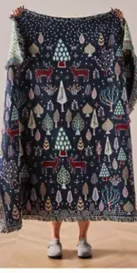 Anthropologie Andy Festive Cotton Throw Blanket Woven Knit HOLIDAY HOME DECOR - Picture 1 of 10