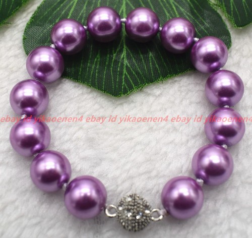 VALENTINO Enorme Bracciale Perline Rotonde Preziosa Perla 12 mm Viola Conchiglia 7 9 pollici