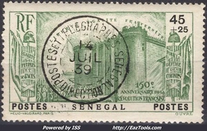 SENEGAL REVOLUTION 45c+25c VERT N° 155 AVEC CAD POSTES ET TELEGRAPHES 14/07/1939 - Picture 1 of 2