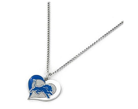 Detroit Lions Swirl Heart NFL Silver Team Pendant Necklace Aminco 20-Inch Cover