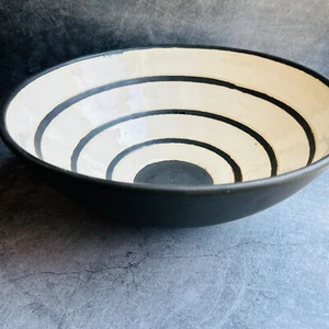 Oversized Black and White Swirl Ceramic Serving Bowl Signed 13.5" - Picture 1 of 11