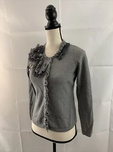 DAISY FUENTES Petites Women's Size Petite Medium PM Gray Cardigan Sweater Floral - Picture 1 of 8