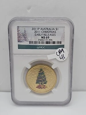 AUSTRALIA. 2011 P 1 Dollar - NGC MS69 - Merry Christmas Tree CB9-41 - Image 1 of 4