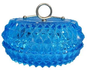 INDIANA TIARA GLASS DIAMOND POINT COVERED CANDY DISH ELECTRIC BLUE W/ HANDLE - Picture 1 of 7
