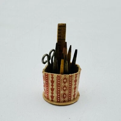Vintage Artisan Dollhouse Miniatures Desk Pencil Holder Scissors Ruler 1:12 RARE - Image 1 of 4