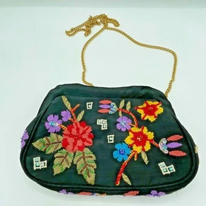 Cartera vintage para mujer Marco Avane cadena dorada flores bordadas - Imagen 1 de 7