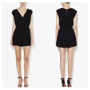 Helmut Lang Black Artemis Short Sleeve Pleated Belted Romper Size 6 V-Neck - Picture 1 of 4