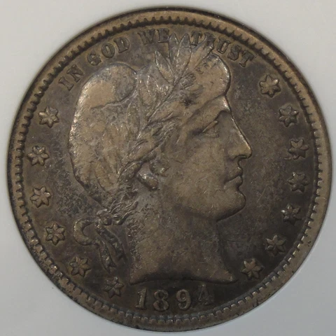 1894-S Barber Quarter 25c ANACS Certified VF35 Richly Toned Original Coin Cover
