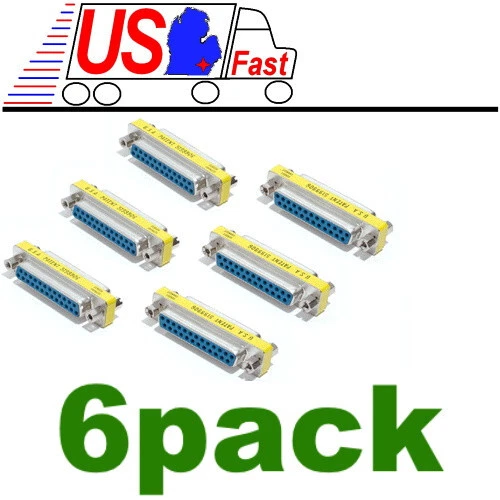 6x 25 Pin D-SUB DB25 Female to Female Mini Gender Changer Coupler Gold Plated - Image 1 of 2