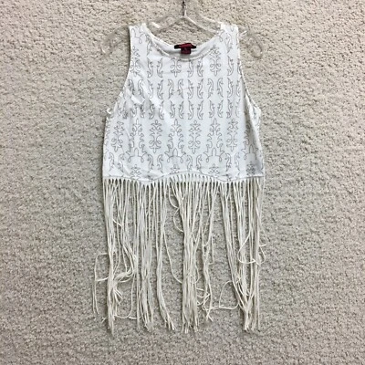 Rock Roll Tank Top Large Adult White Cropped Fringes Sleeveless Western Womens L - Image 1 of 4