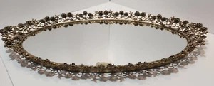 Vtg Lg Hollywood Regency Stylebuilt Gold Plated Mirrored Vanity Tray W/Roses - Picture 1 of 15