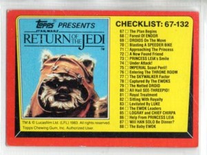 Checklist 1983 Topps Return of the Jedi #132 EX {0127
