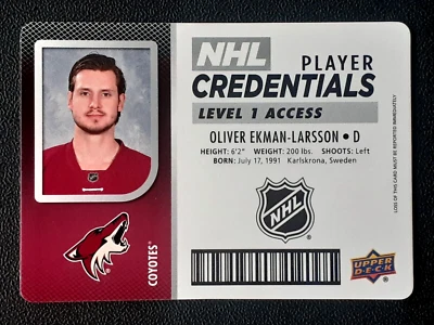 OLIVER EKMAN-LARSSON 2017-18 UPPER DECK MVP NHL PLAYER CREDENTIALS ACCESS  30726 - Image 1 of 2