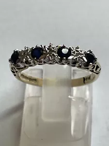 Unusual 9 Carat Yellow Gold SAPPHIRE & DIAMOND ETERNITY Ring - Picture 1 of 6