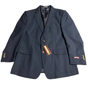 Louis Martin Blazer Mens 42 R Navy Blue Gold 2 Buttons Wool Blend Washable NWT - Picture 1 of 12