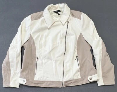 Chaqueta Moto INC International Concepts Blanca Beige Mujer’s Talla 0X Cremallera Completa Foto 1 de 4