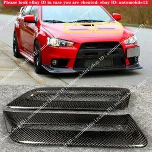 Pair Carbon Bonnet Scoop Vent Hood Air Vents Fits Mitsubishi Evolution X EVO 10 - Picture 1 of 12