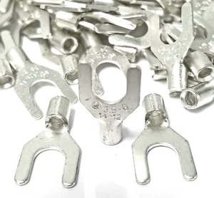 100 Spade Fork Terminal Connector Non-Insulated Uninsulated 14-12g AWG Gauge 1/4 - Picture 1 of 1