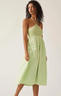 Vestido midi de ciudad Anthropologie Lalavon para mujer verde con bolsillos y cuello talla M Foto 1 de 4
