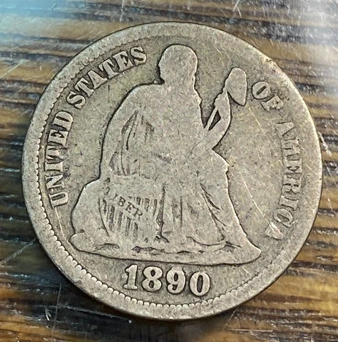 1890 Liberty Seated Dime Nice Original VG/Fine CHN Cover