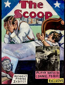 Pintura al óleo original de prensa moderna The Scoop Babe Ruth Connie Mack Grant Smith - Imagen 1 de 2
