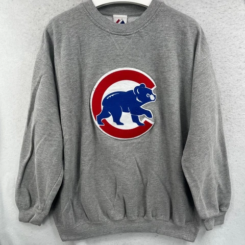 Chicago Cubs Pullover Sweater Mens Extra Large Vintage Majestic Patch Logo Gray Cover