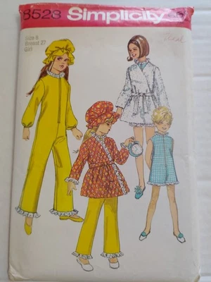 Robe Hat Sleeper Pajamas Girls 8 Simplicity 8528 Sewing Pattern Cut VTG Sleep - Image 1 of 4