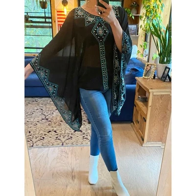 Blusa boho transparente bordada Monoreno negra y azul talla pequeña nueva con etiquetas Foto 1 de 4