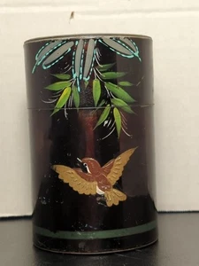 Carrito de té japonés vintage de metal negro con hojas y pájaro pintado a mano - Imagen 1 de 10