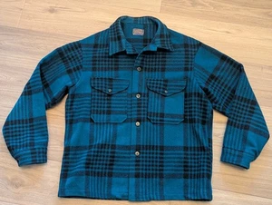 Vintage Pendleton Mackinaw 100% Virgin Wool Blue Plaid Flannel Jacket Size Large - Picture 1 of 13