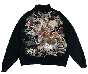 Karakuri Tamashii Kabuto Embroidered Sweat Track Jacket/Zip Blouson Black Size L - Picture 1 of 14