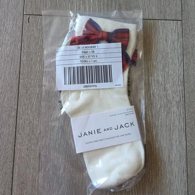 Janie and Jack Girls Tartan Bow Sock Size 2T-5 White  - Image 1 of 2