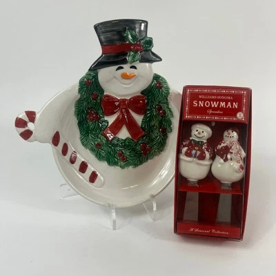 Snowman Service Set Platter Spreaders Fitz & Floyd Williams-Sonoma Holiday Table - Image 1 of 4