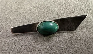 Vintage Sterling Silver Green Turquoise Tie Bar Clip - Picture 1 of 4