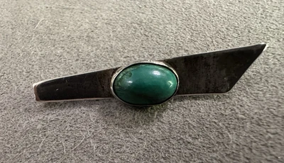 Vintage Sterling Silver Green Turquoise Tie Bar Clip - Image 1 of 4