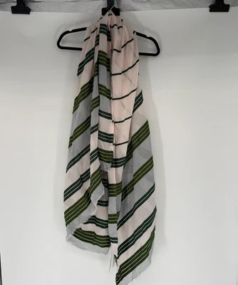 NWT Ann Taylor Scarf Wrap Womens 76" X 42" Green White Pink Striped Fringe Edge - Image 1 of 4