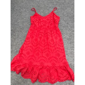 Sommerkleid Japna rot Ösen Baumwolle Midikleid Rüschensaum Spaghettiträger M - Bild 1 von 7