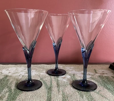 Luigi Bormioli Florian Bleu Stem Glasses Set Of 3 Art Deco Martini Cocktail - Image 1 of 4
