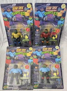Teenage Mutant Ninja Turtle In Star Trek Uniforms Complete Set 4 MOC Unpunched! - Picture 1 of 13