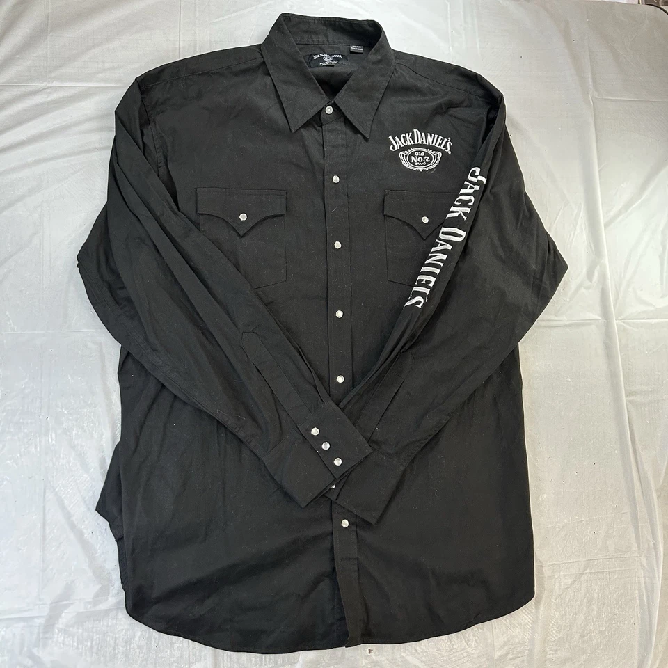 Camisa Jack Daniels Pearl Abotonada Para Hombres 2XL Bordada Estilo Occidental Negra Foto 1 de 4
