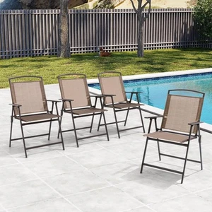 Set of 4 Patio Folding Chairs 4-Pack Dining Chairs Outdoor Portable Sling wit... - Picture 1 of 8